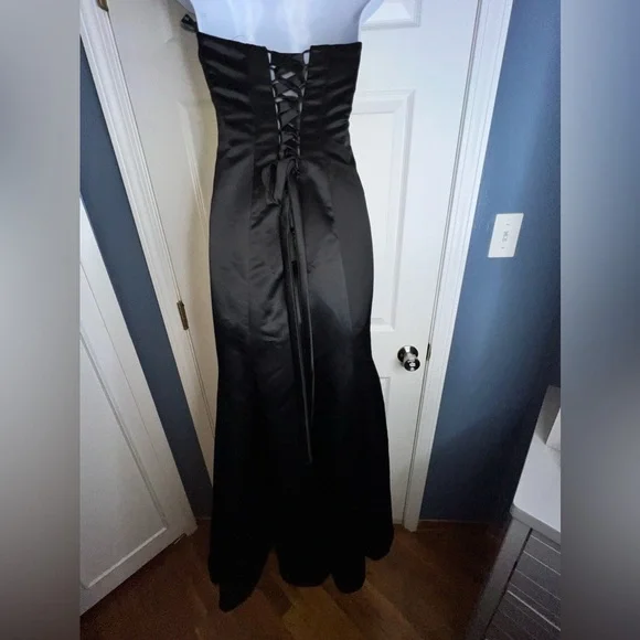 NWOT Bill Levkoff 4 Black Satin Strapless Lace Up Evening Gown Dress S Style 178 - Picture 14 of 16